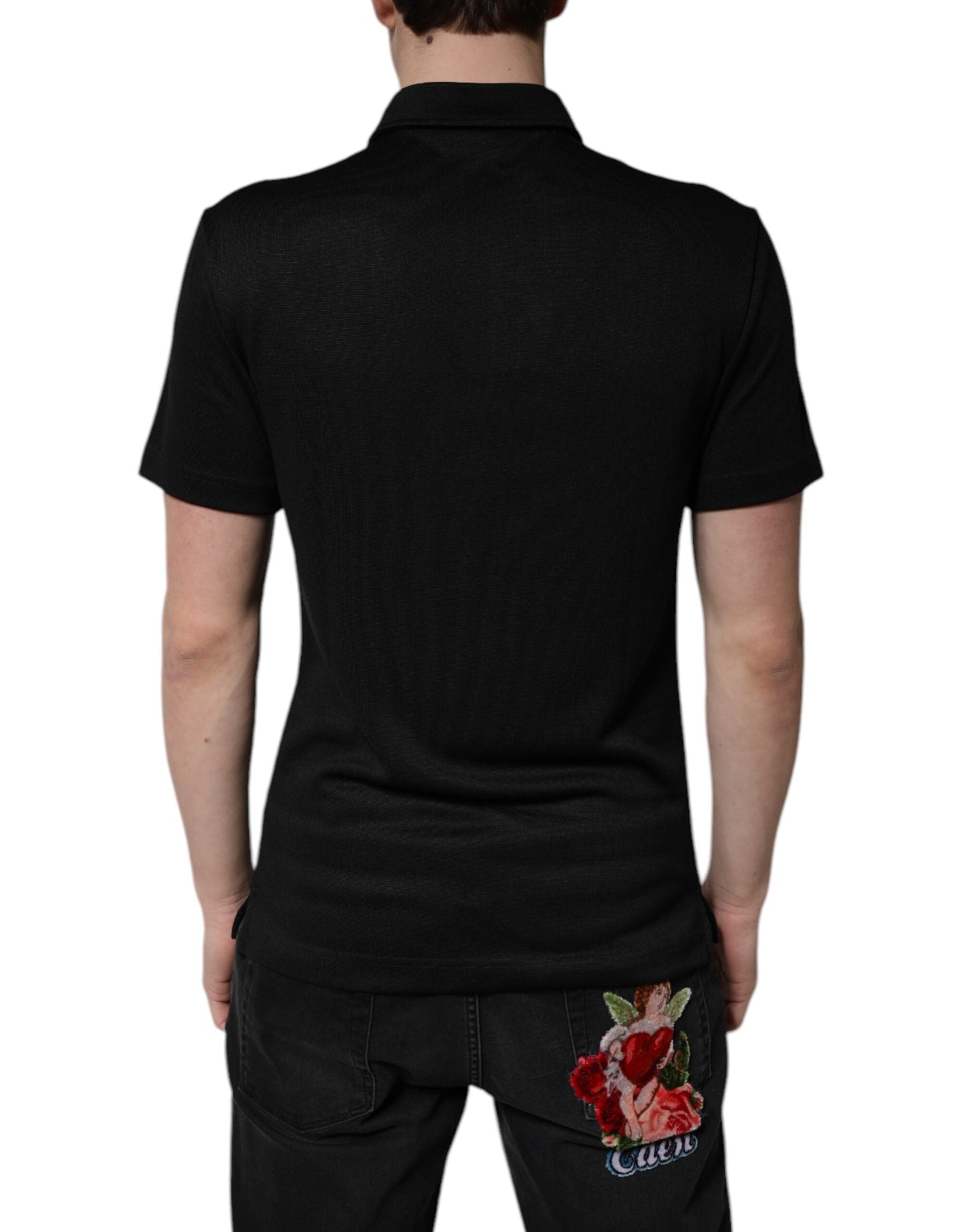 Dolce & Gabbana Black Polyester DG Logo Collared Polo Men's T-shirt