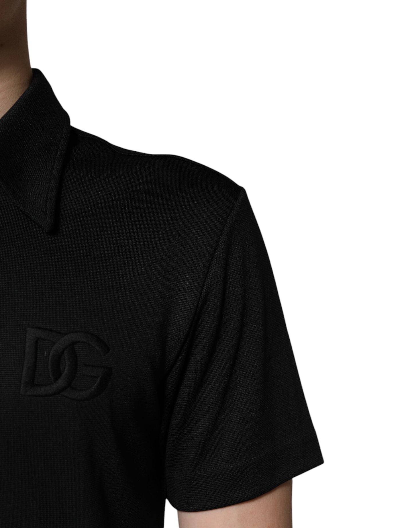 Dolce & Gabbana Black Polyester DG Logo Collared Polo Men's T-shirt