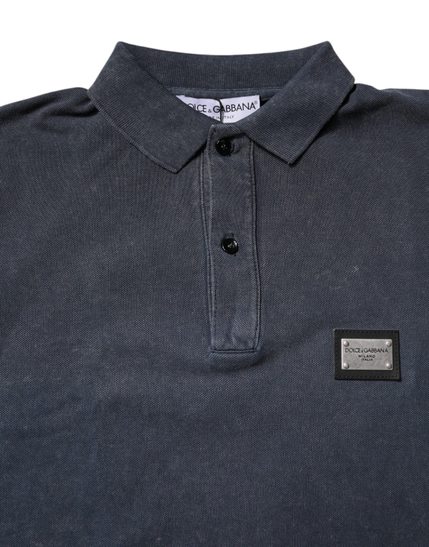 Dolce & Gabbana Dark Blue Logo Plaque Cotton Men Polo Shirt Men's T-shirt