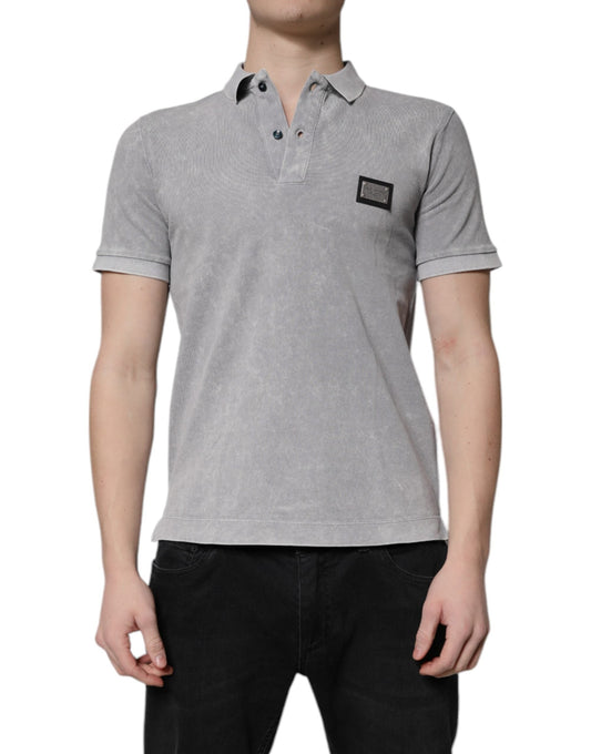 Dolce & Gabbana Gray Logo Plaque Cotton Men Polo Shirt Men's T-shirt