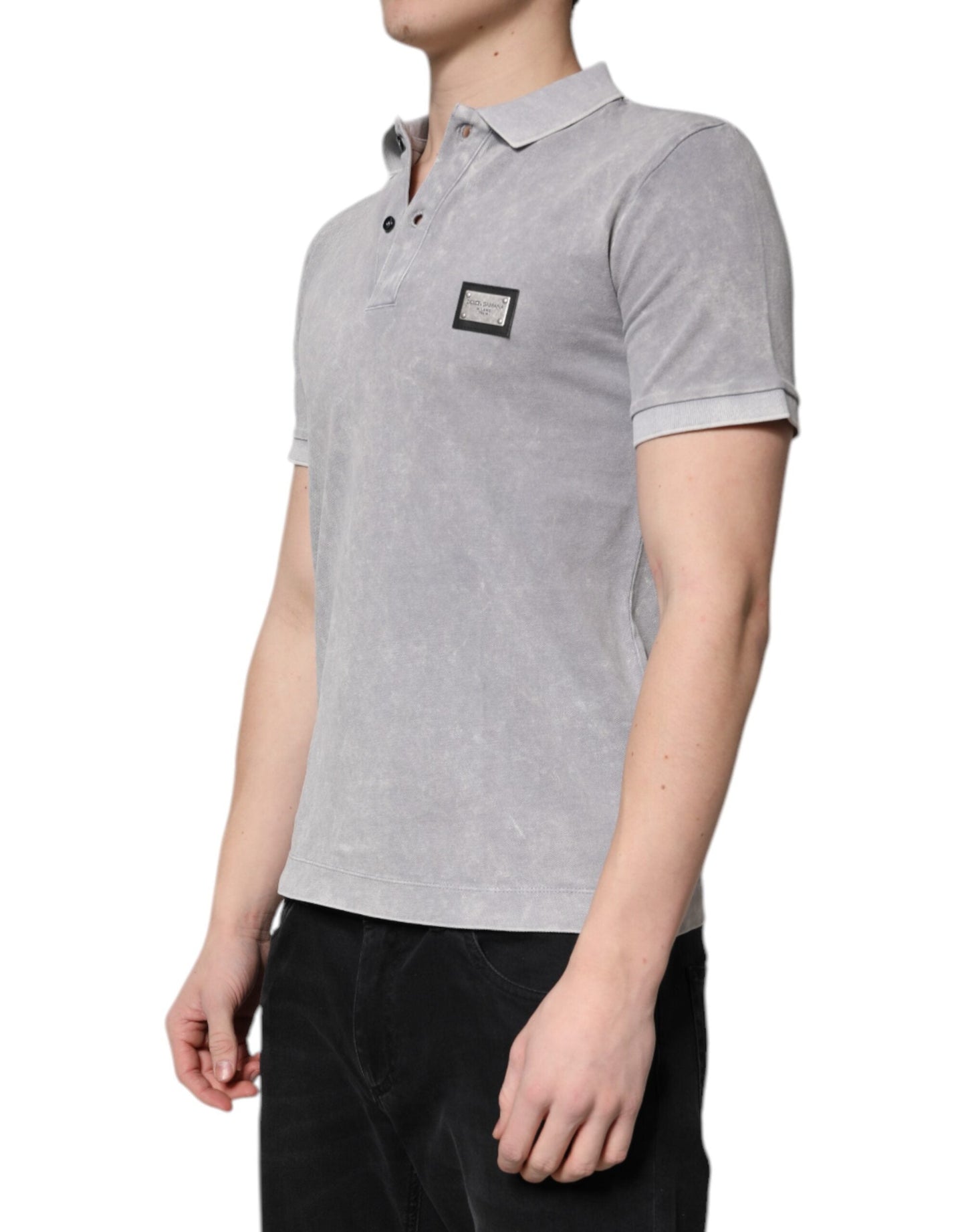 Dolce & Gabbana Gray Logo Plaque Cotton Men Polo Shirt Men's T-shirt