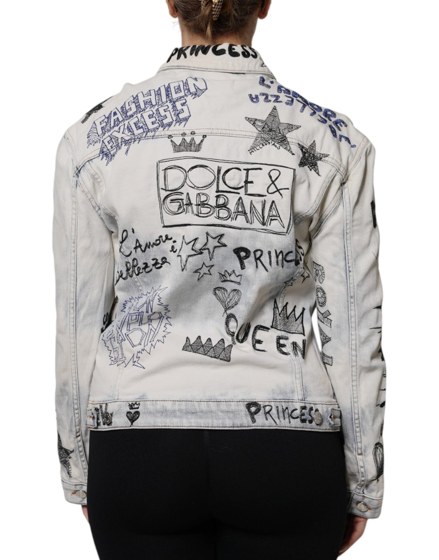 Dolce & Gabbana Light Blue Graffiti Button Down Denim Women's Jacket