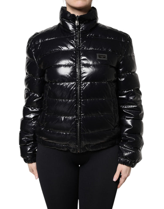 Dolce & Gabbana Black Logo Plaque Full Zip Puffer Women's Jacket