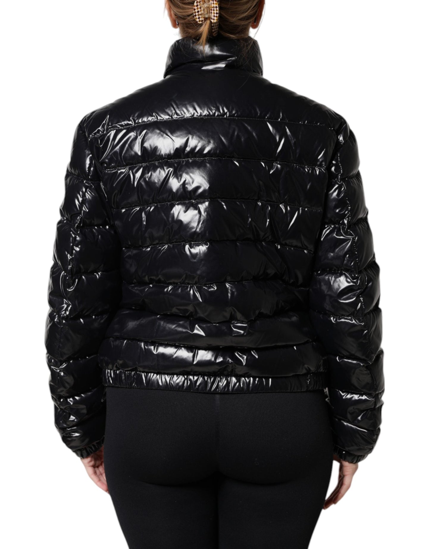 Dolce & Gabbana Black Logo Plaque Full Zip Puffer Women's Jacket