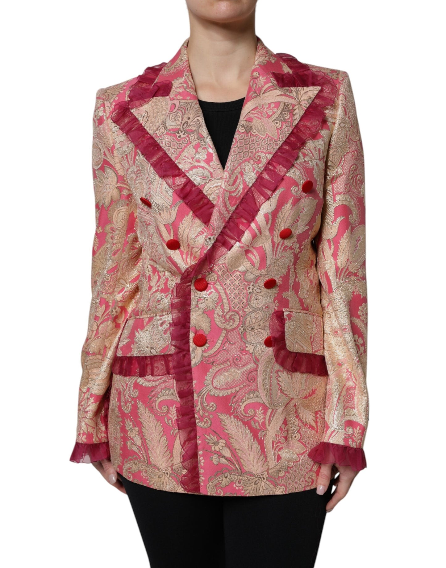 Dolce & Gabbana Pink Gold Jacquard Nylon Coat Blazer Women's Jacket