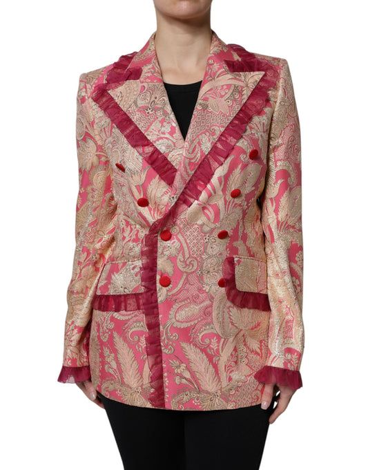 Dolce & Gabbana Pink Gold Jacquard Nylon Coat Blazer Women's Jacket