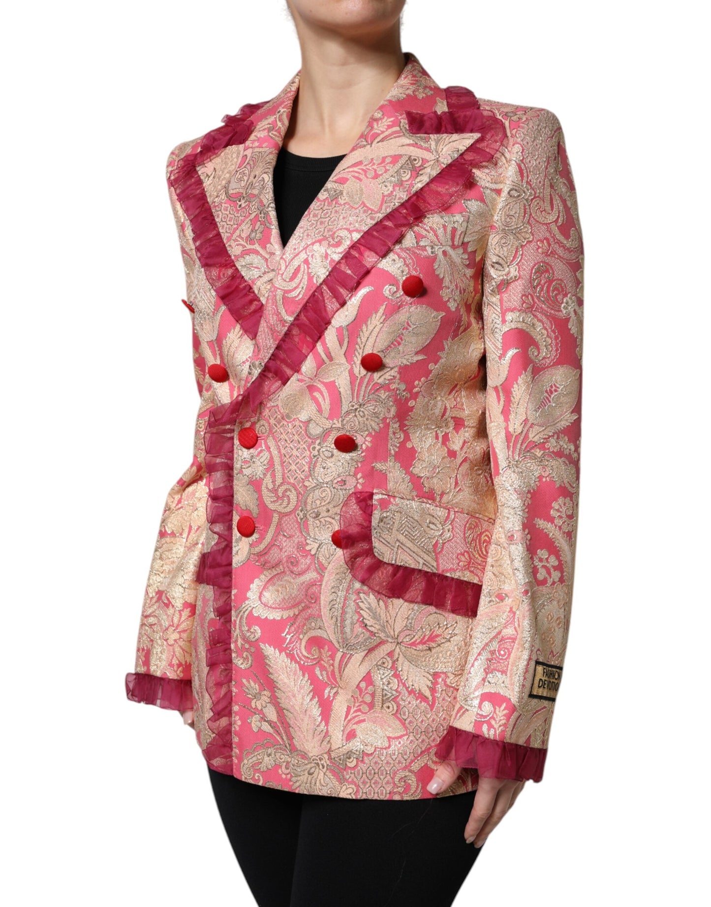 Dolce & Gabbana Pink Gold Jacquard Nylon Coat Blazer Women's Jacket