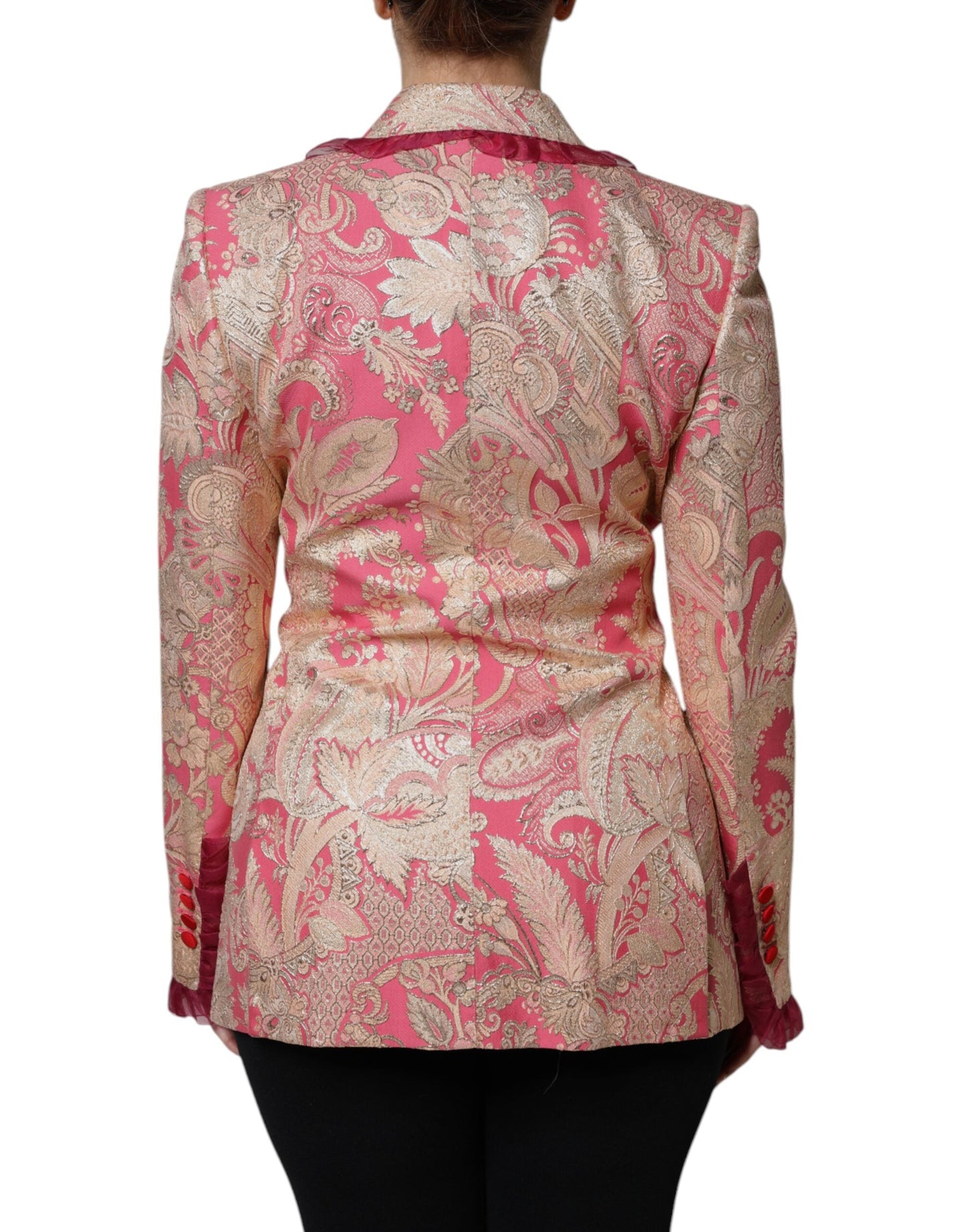 Dolce & Gabbana Pink Gold Jacquard Nylon Coat Blazer Women's Jacket