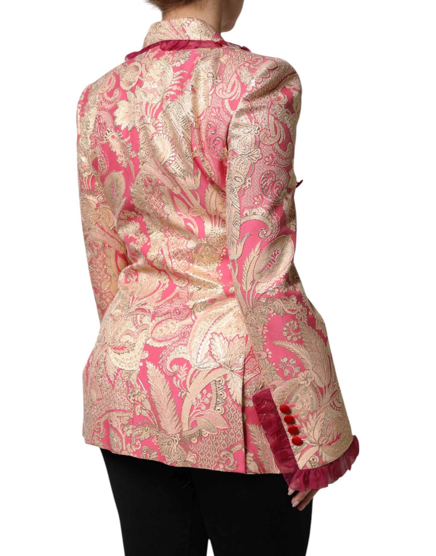Dolce & Gabbana Pink Gold Jacquard Nylon Coat Blazer Women's Jacket