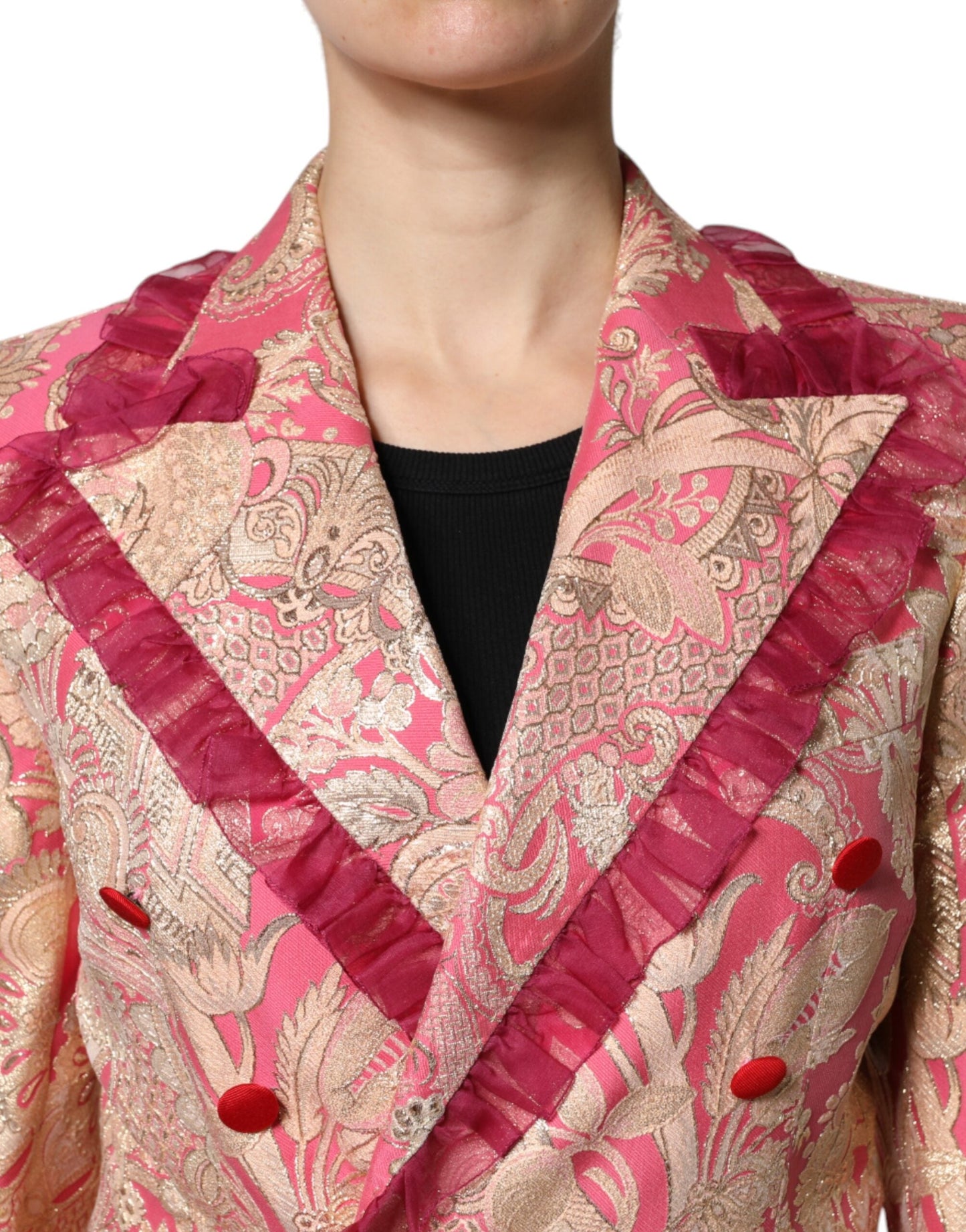 Dolce & Gabbana Pink Gold Jacquard Nylon Coat Blazer Women's Jacket