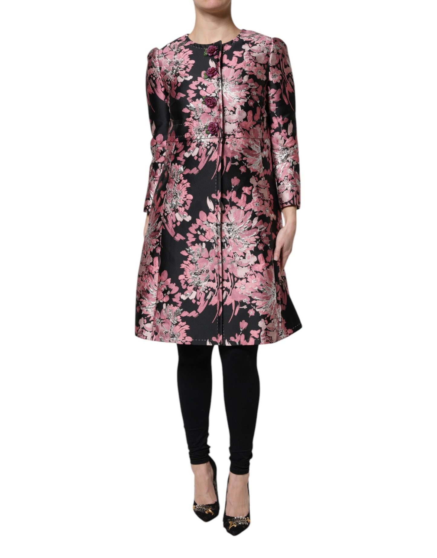 Dolce & Gabbana Pink Black Floral Brocade Trenchcoat Women's Jacket