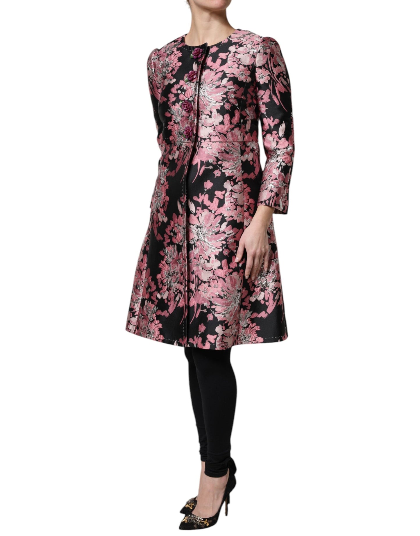 Dolce & Gabbana Pink Black Floral Brocade Trenchcoat Women's Jacket