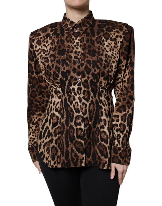 Dolce & Gabbana Brown Leopard Silk Button Down Coat Women's Jacket