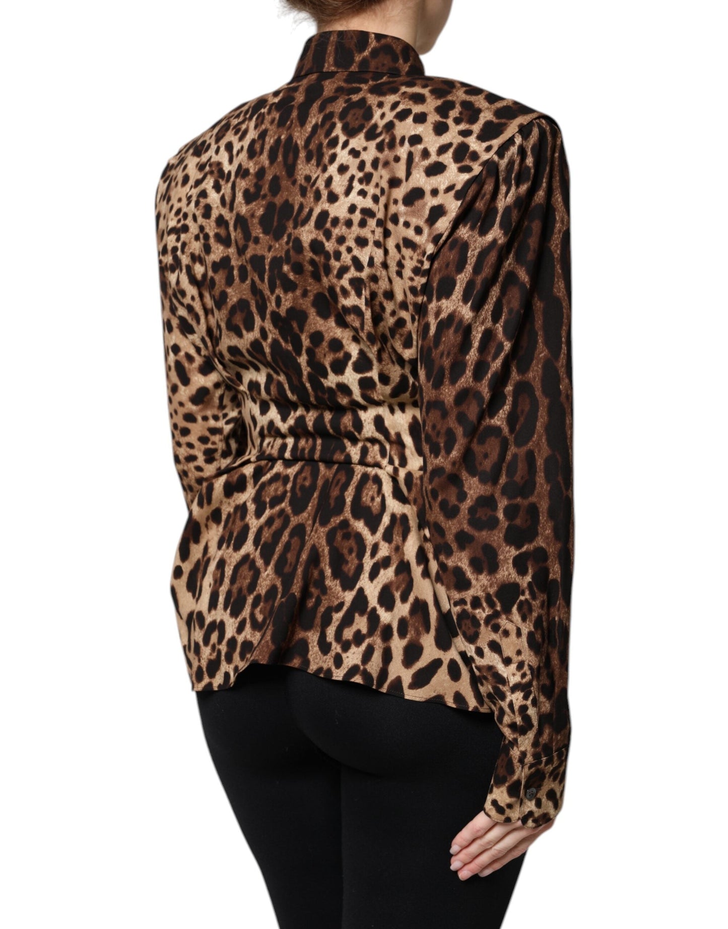 Dolce & Gabbana Brown Leopard Silk Button Down Coat Women's Jacket