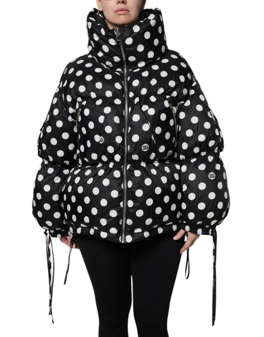 Dolce & Gabbana Black White Polka Dot Full Zip Puffer Women's Jacket