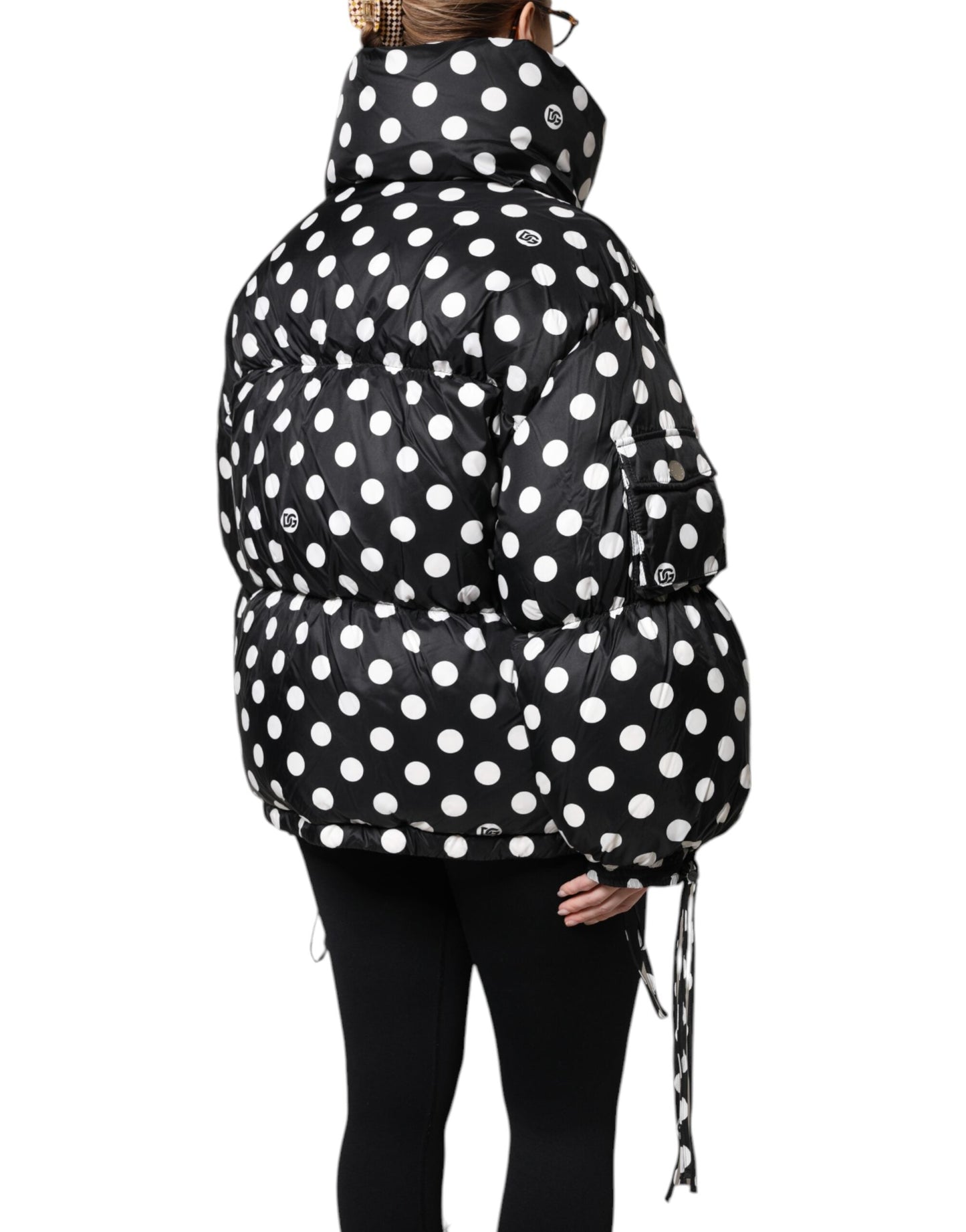 Dolce & Gabbana Black White Polka Dot Full Zip Puffer Women's Jacket