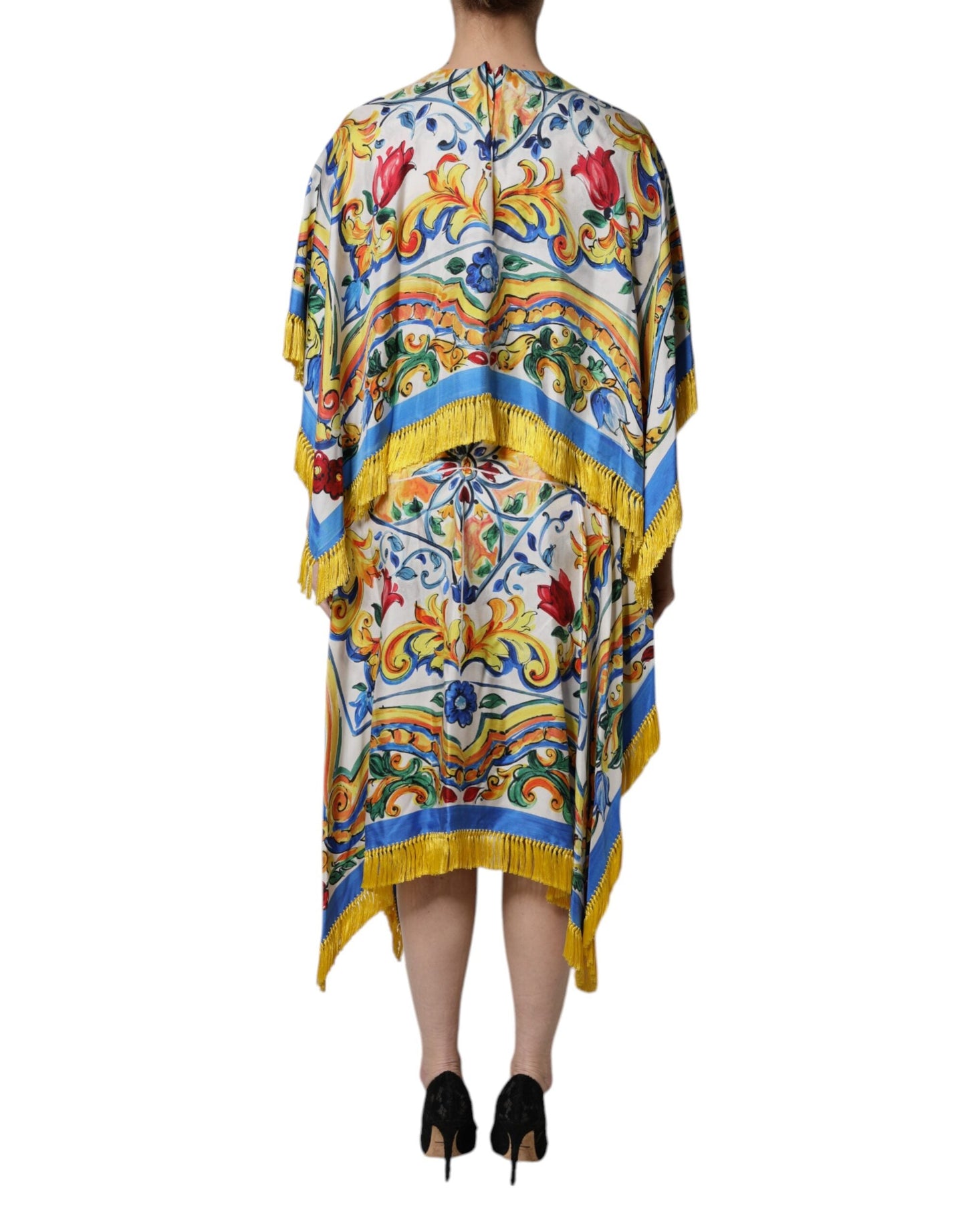 Dolce & Gabbana Multicolor Majolica Kaftan Short Sleeves Maxi Women's Dress