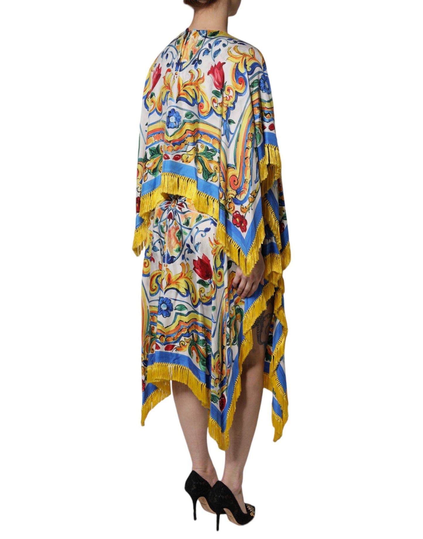 Dolce & Gabbana Multicolor Majolica Kaftan Short Sleeves Maxi Women's Dress