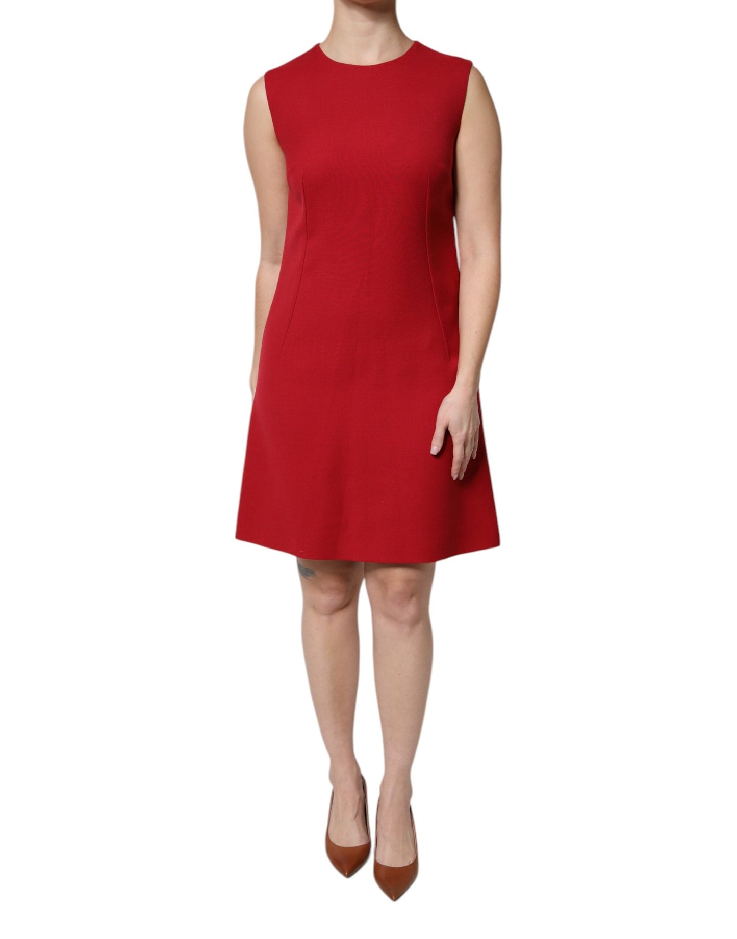 Dolce & Gabbana Red Wool Sleeveless Knee Length A-line Women's Dress