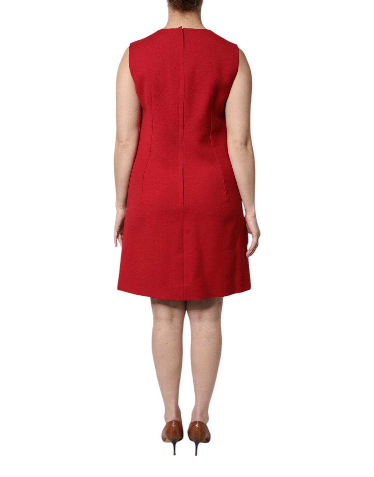 Dolce & Gabbana Red Wool Sleeveless Knee Length A-line Women's Dress