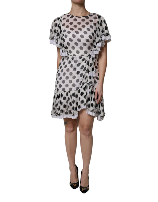Dolce & Gabbana White Polka Dotted Silk Blend A-line Women's Dress