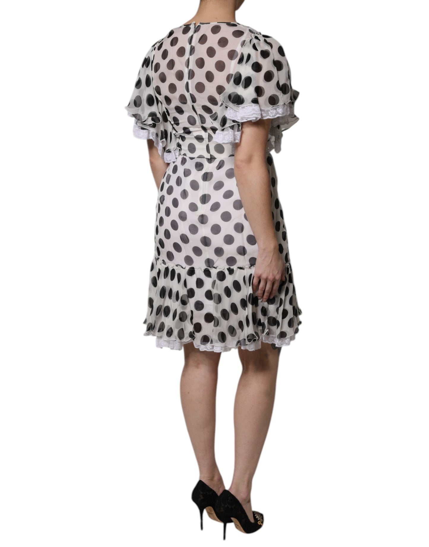 Dolce & Gabbana White Polka Dotted Silk Blend A-line Women's Dress