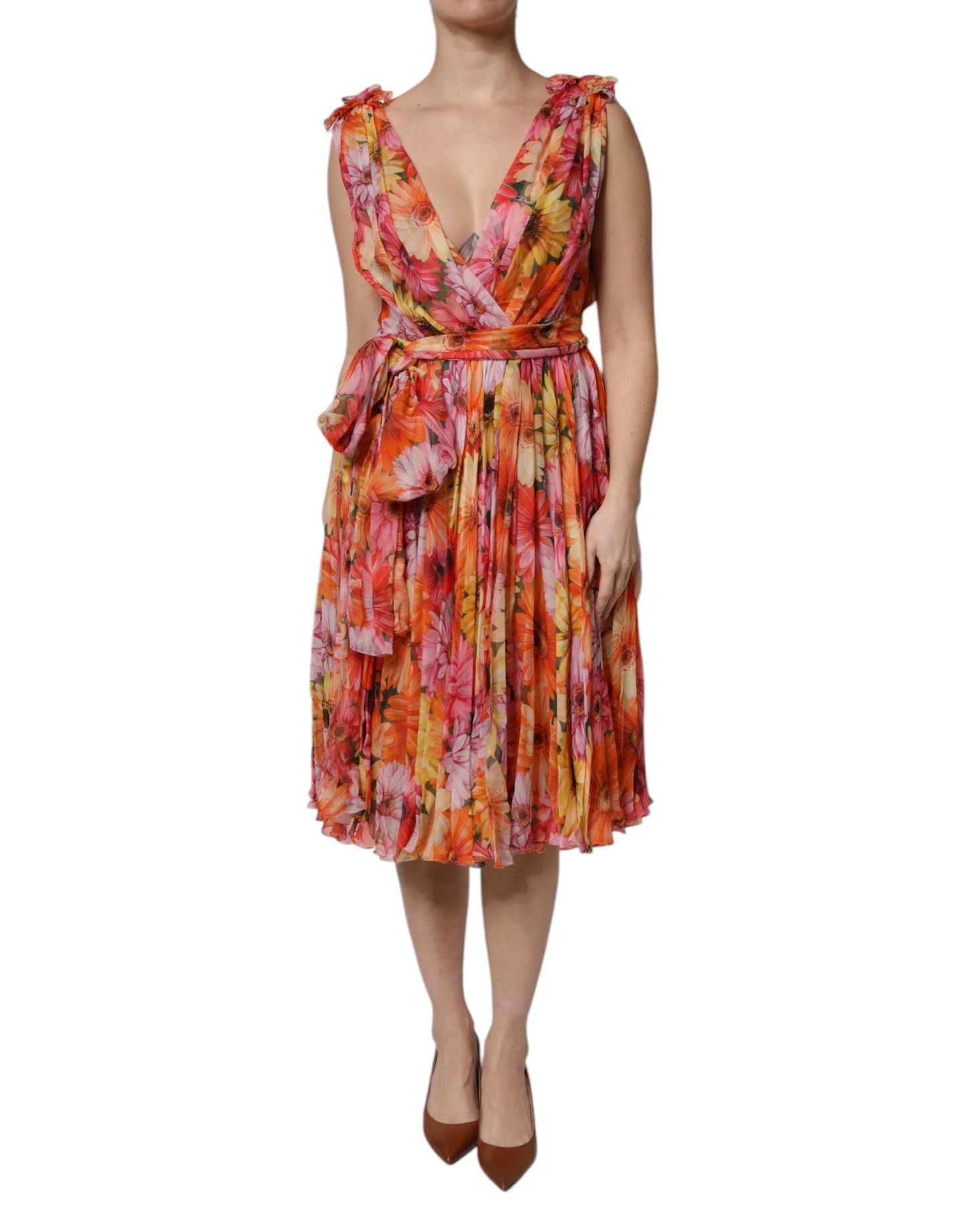 Dolce & Gabbana Multicolor Floral Silk V-neck Chiffon Women's Dress