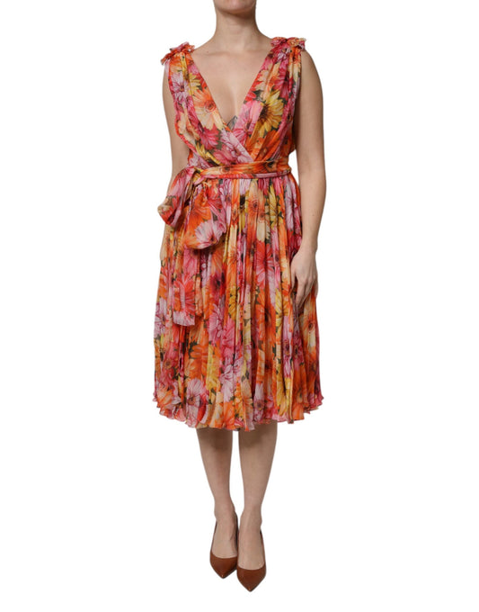 Dolce & Gabbana Multicolor Floral Silk V-neck Chiffon Women's Dress