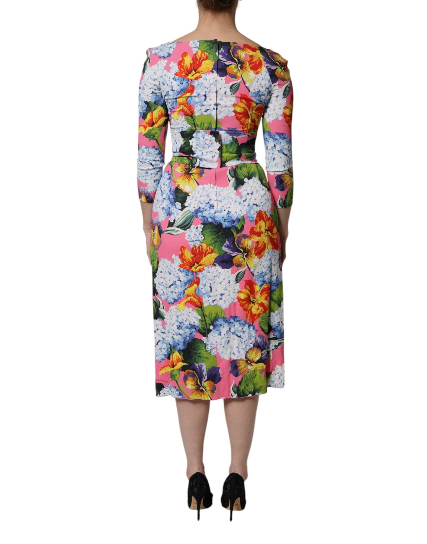 Dolce & Gabbana Multicolor Floral Side Slit Midi Women's Dress