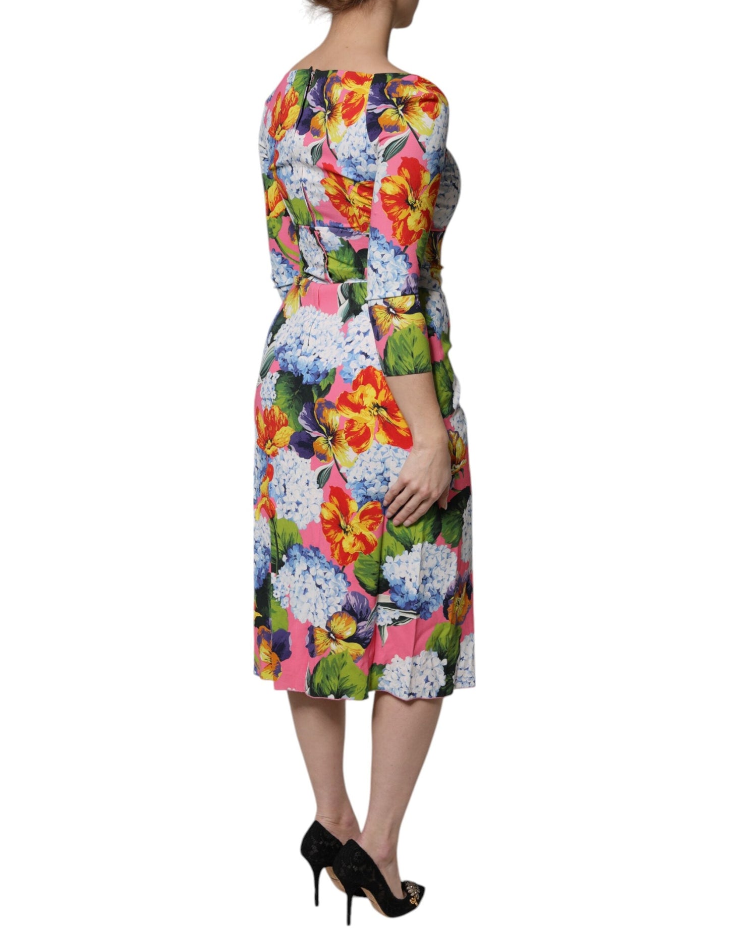 Dolce & Gabbana Multicolor Floral Side Slit Midi Women's Dress