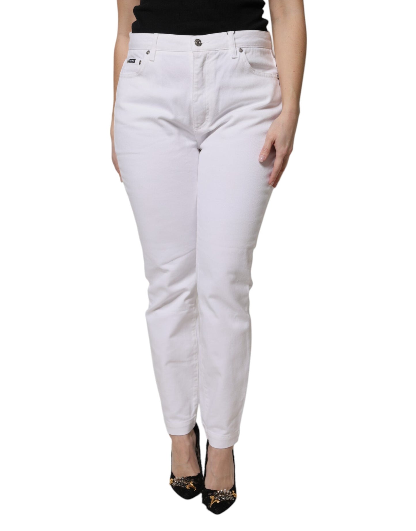 Dolce & Gabbana White Cotton Mid Waist Skinny Denim Women's Jeans