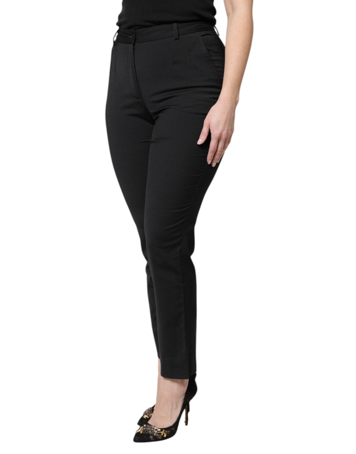 Dolce & Gabbana Black Polyester High Waist Slim Women's Pants ()