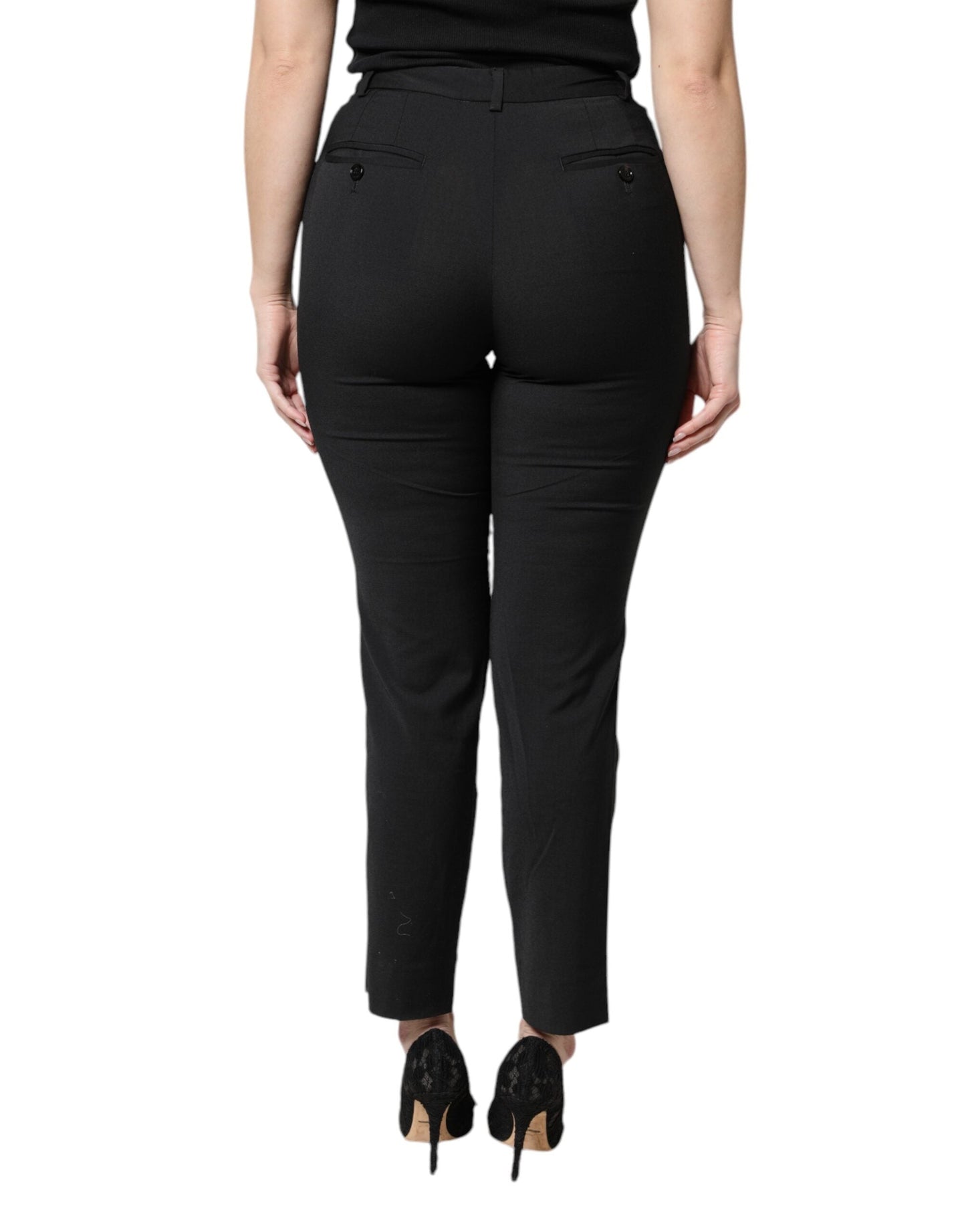 Dolce & Gabbana Black Polyester High Waist Slim Women's Pants ()