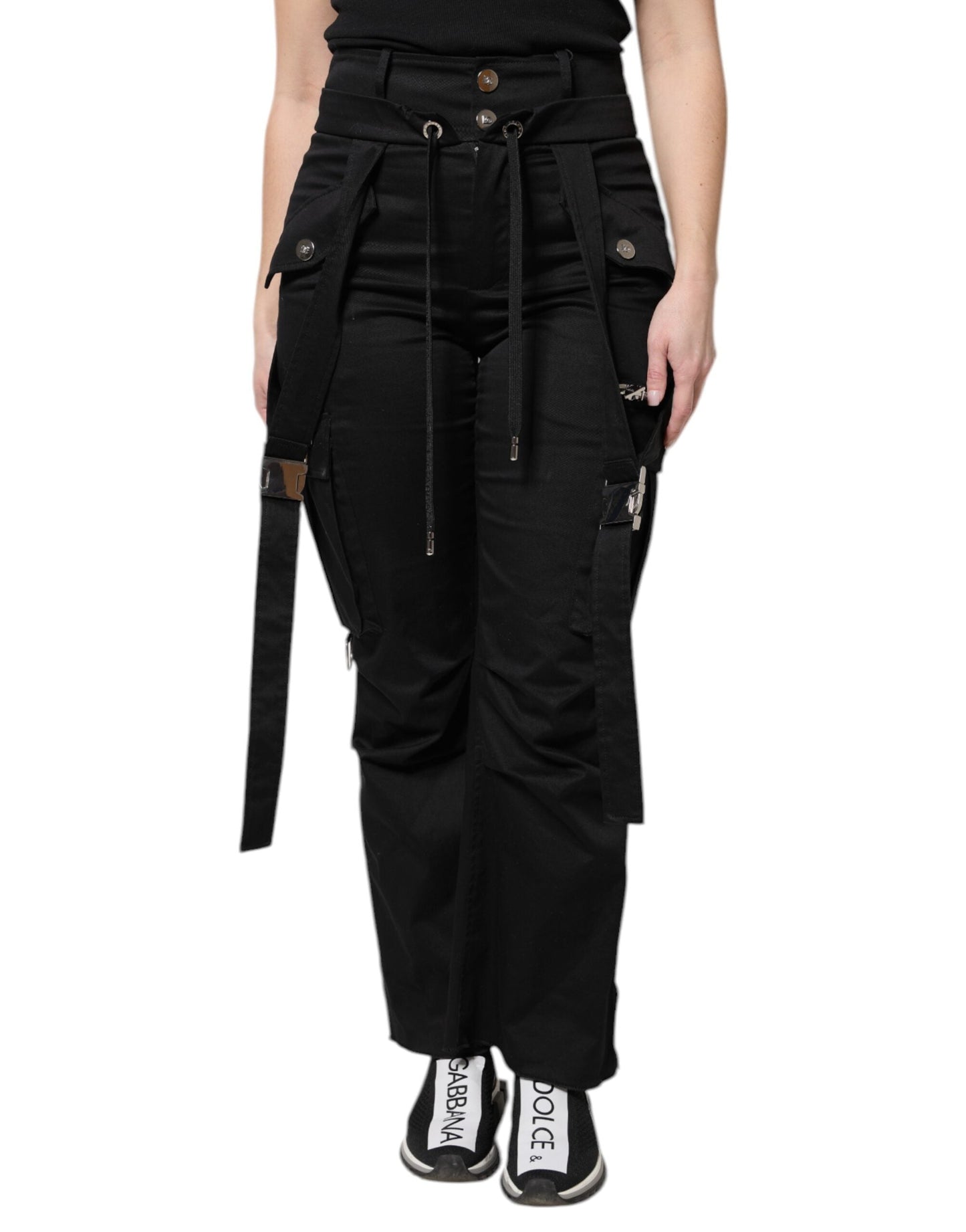 Dolce & Gabbana Black Cotton High Waist Cargo Women's Pants