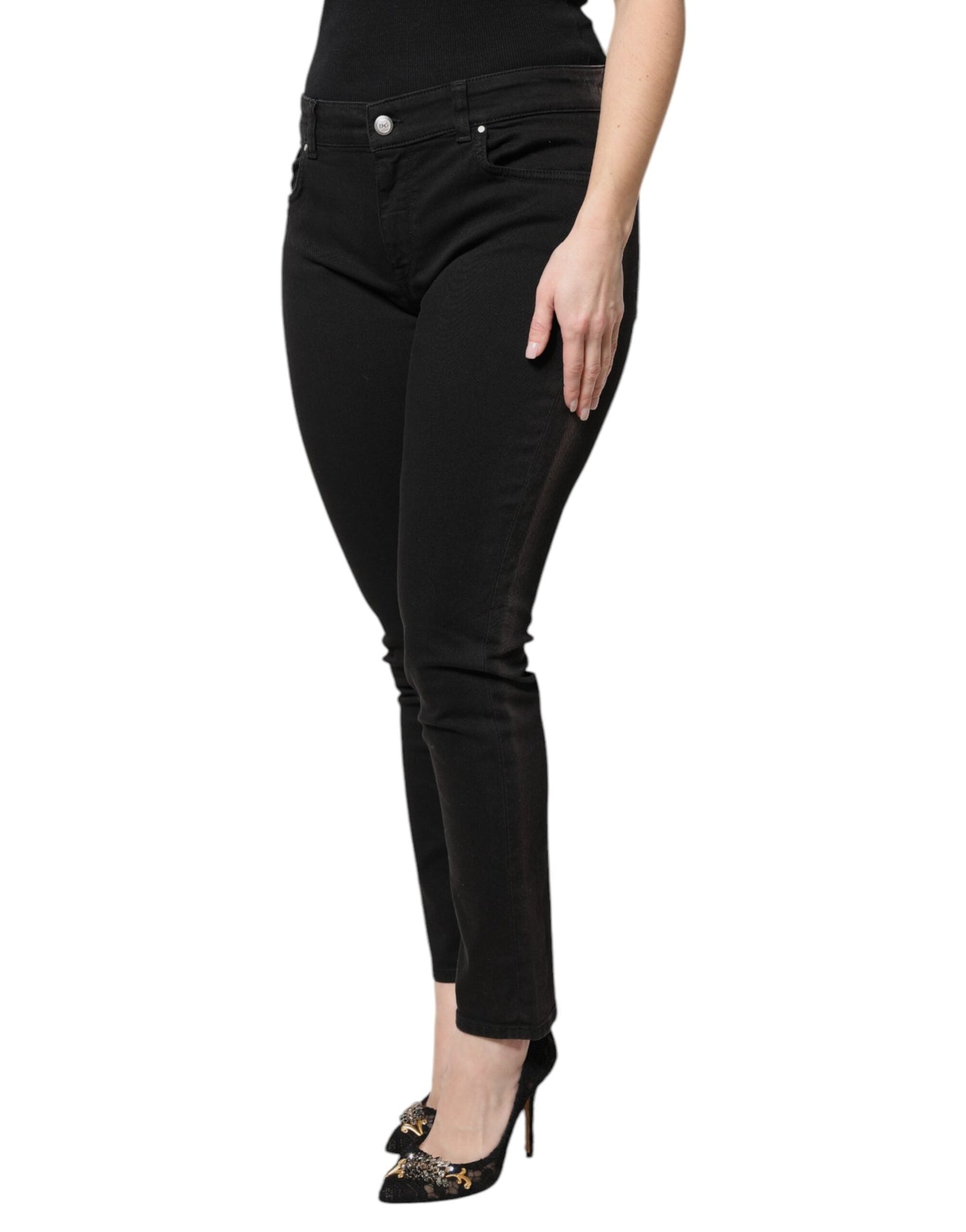 Dolce & Gabbana Black Cotton High Waist Skinny Denim Women's Jeans ()