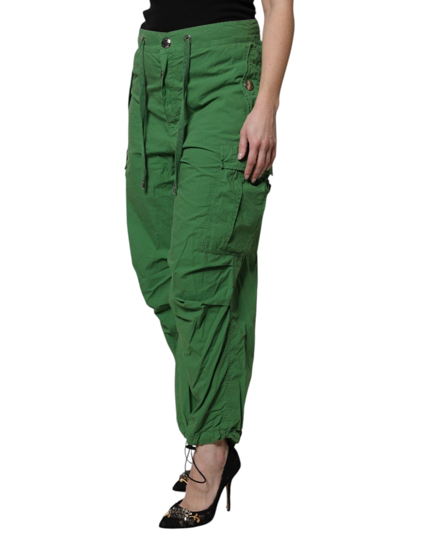 Dolce & Gabbana Green Cotton High Waist Cargo Women's Pants