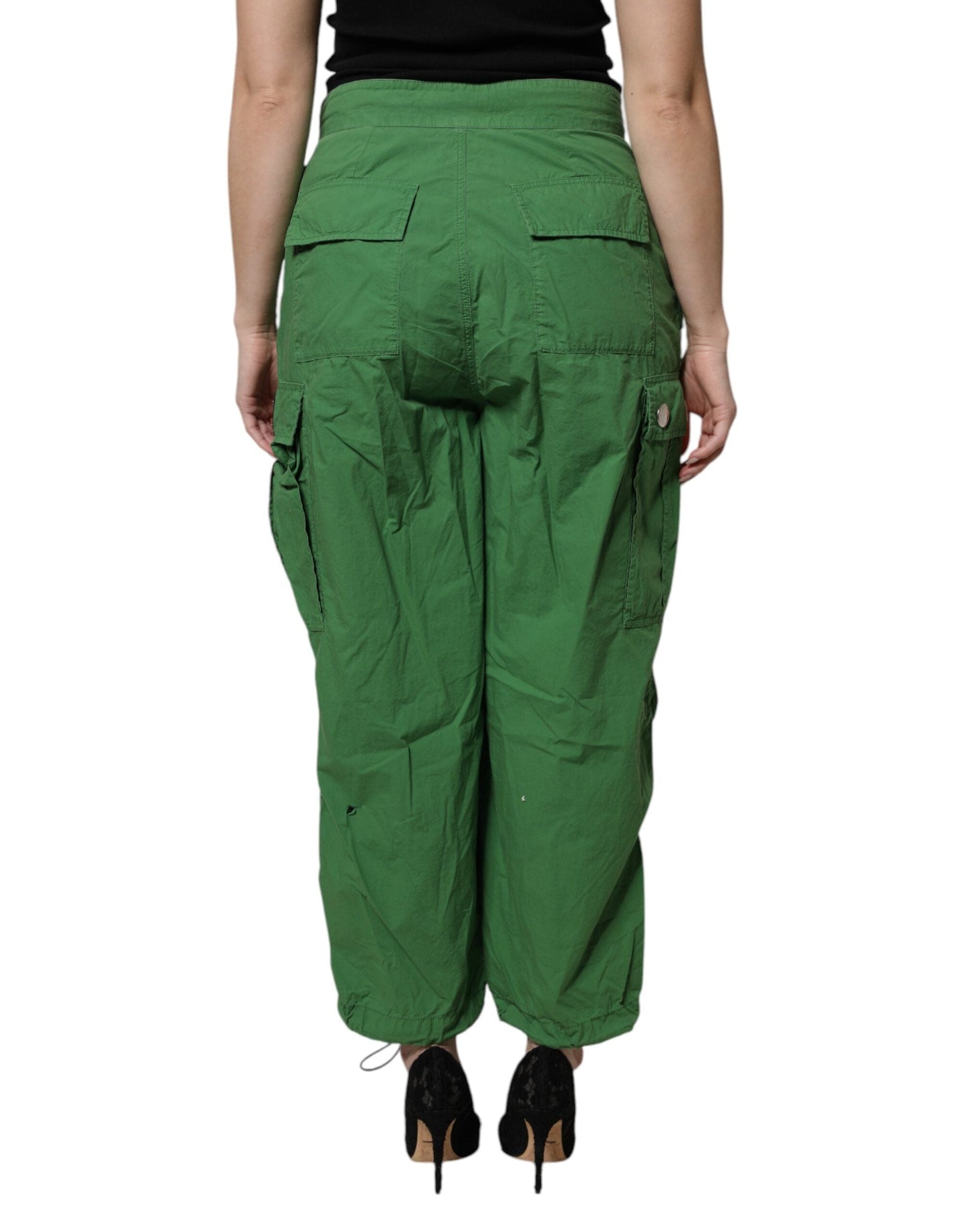 Dolce & Gabbana Green Cotton High Waist Cargo Women's Pants