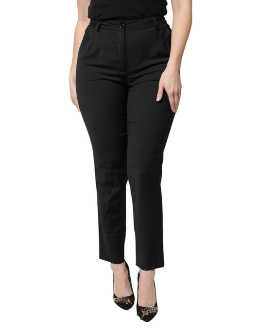 Dolce & Gabbana Black Polyester High Waist Slim Women's Pants ()
