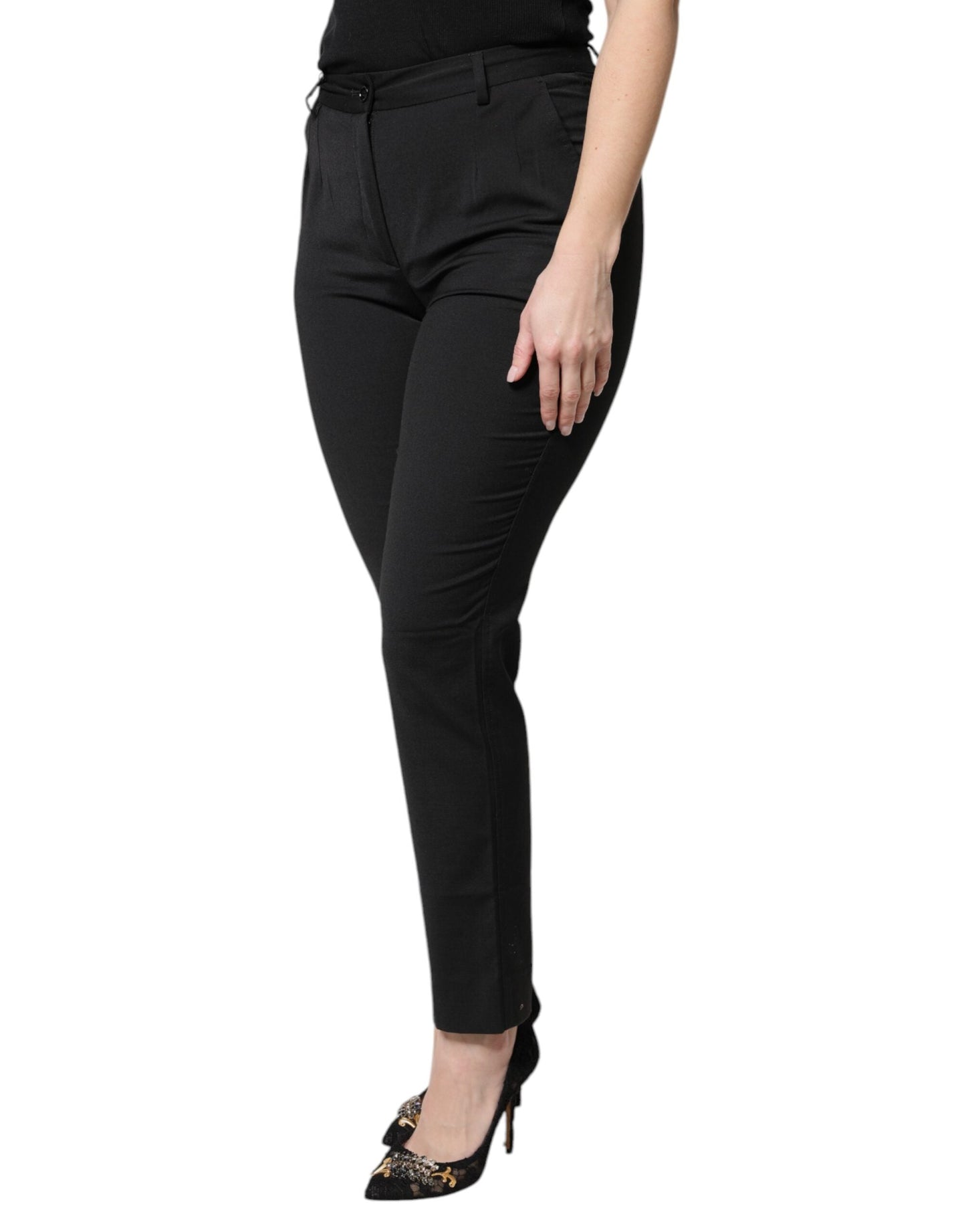 Dolce & Gabbana Black Polyester High Waist Slim Women's Pants ()