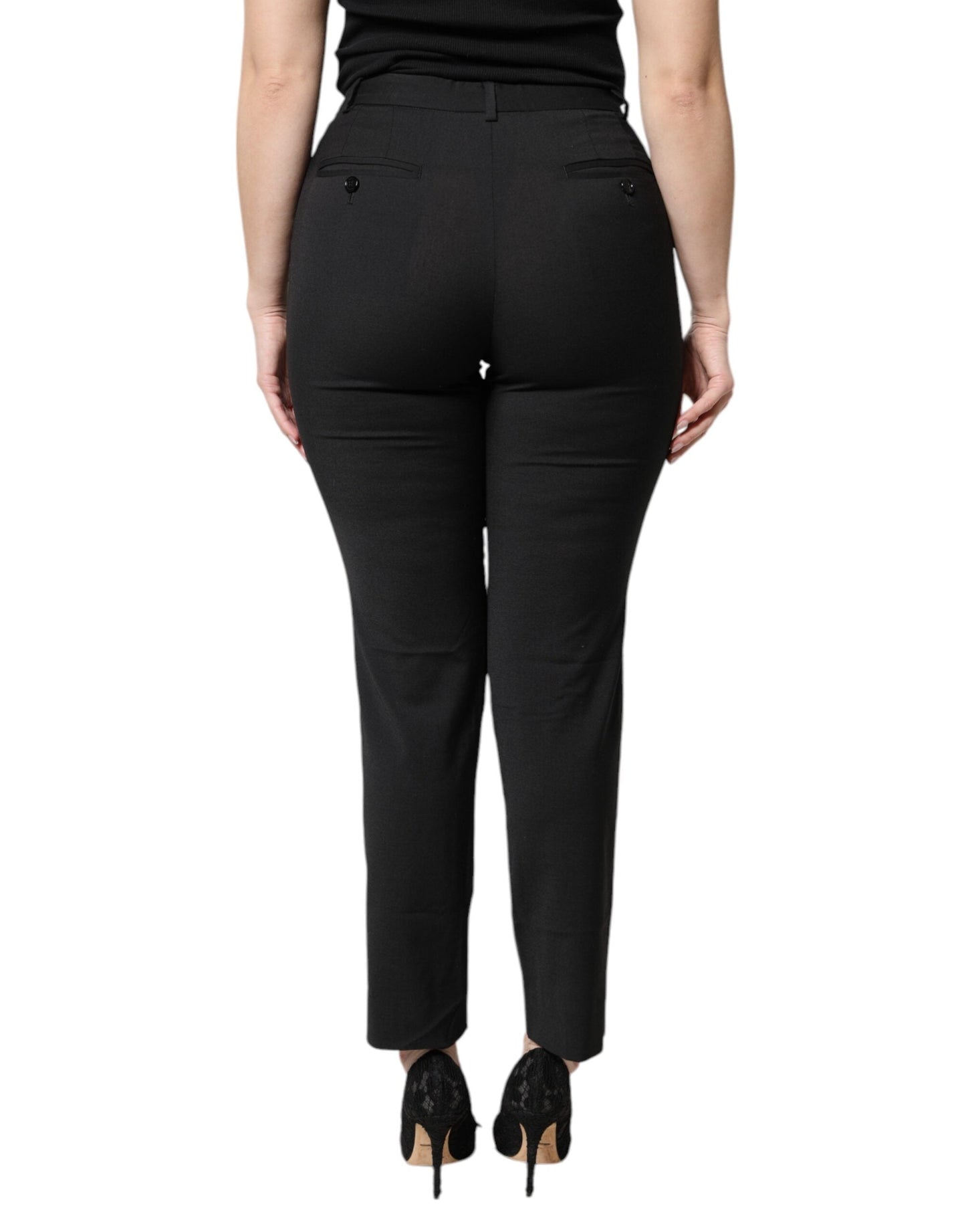 Dolce & Gabbana Black Polyester High Waist Slim Women's Pants ()