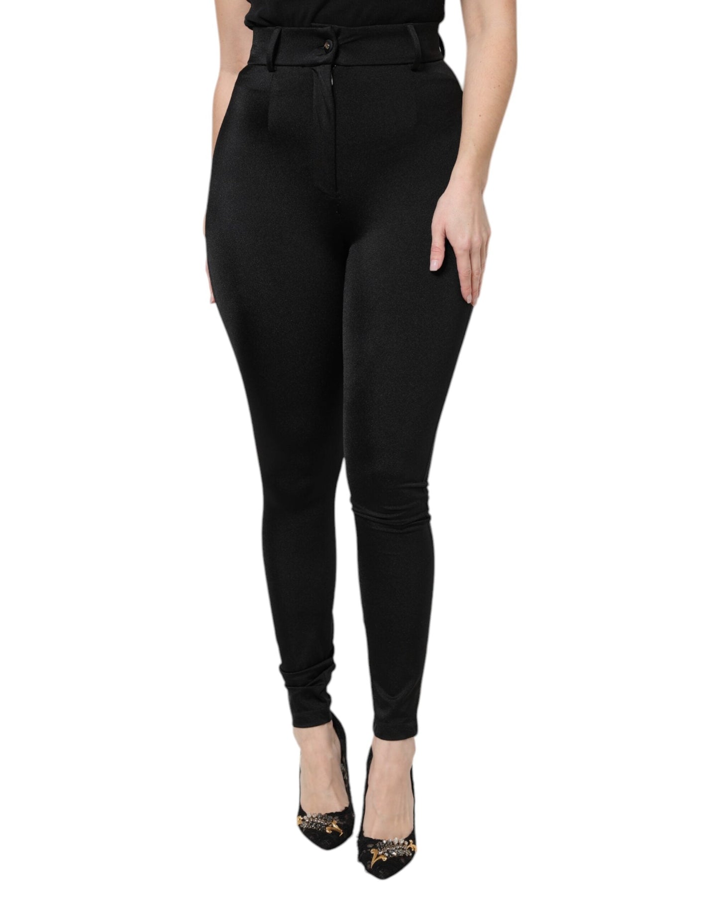 Dolce & Gabbana Black Nylon High Waist Slim Fit Women's Pants ()