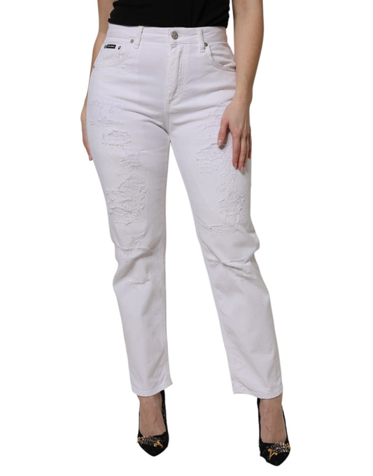 Dolce & Gabbana White Cotton High Waist Skinny Denim Women's Jeans ()