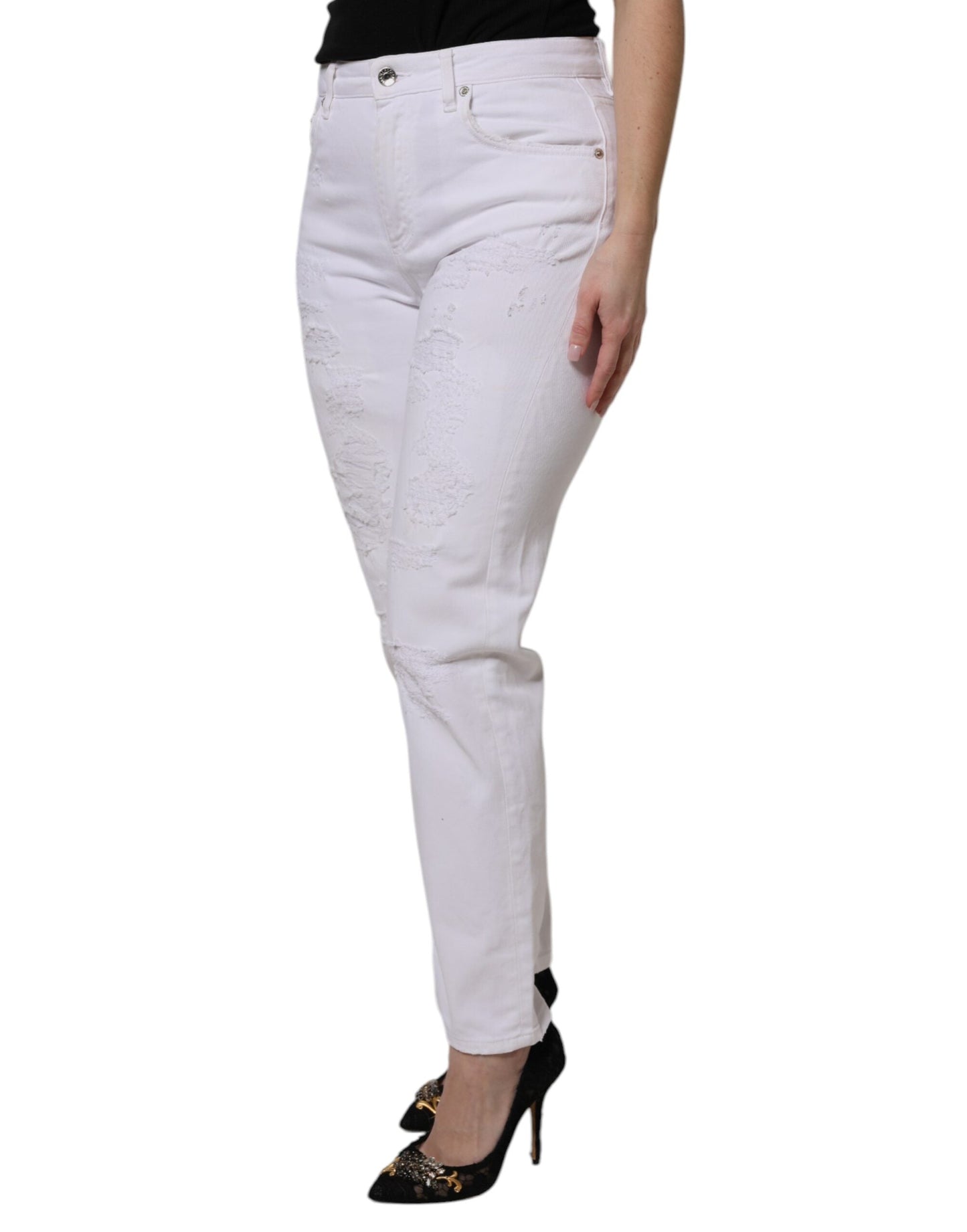 Dolce & Gabbana White Cotton High Waist Skinny Denim Women's Jeans ()