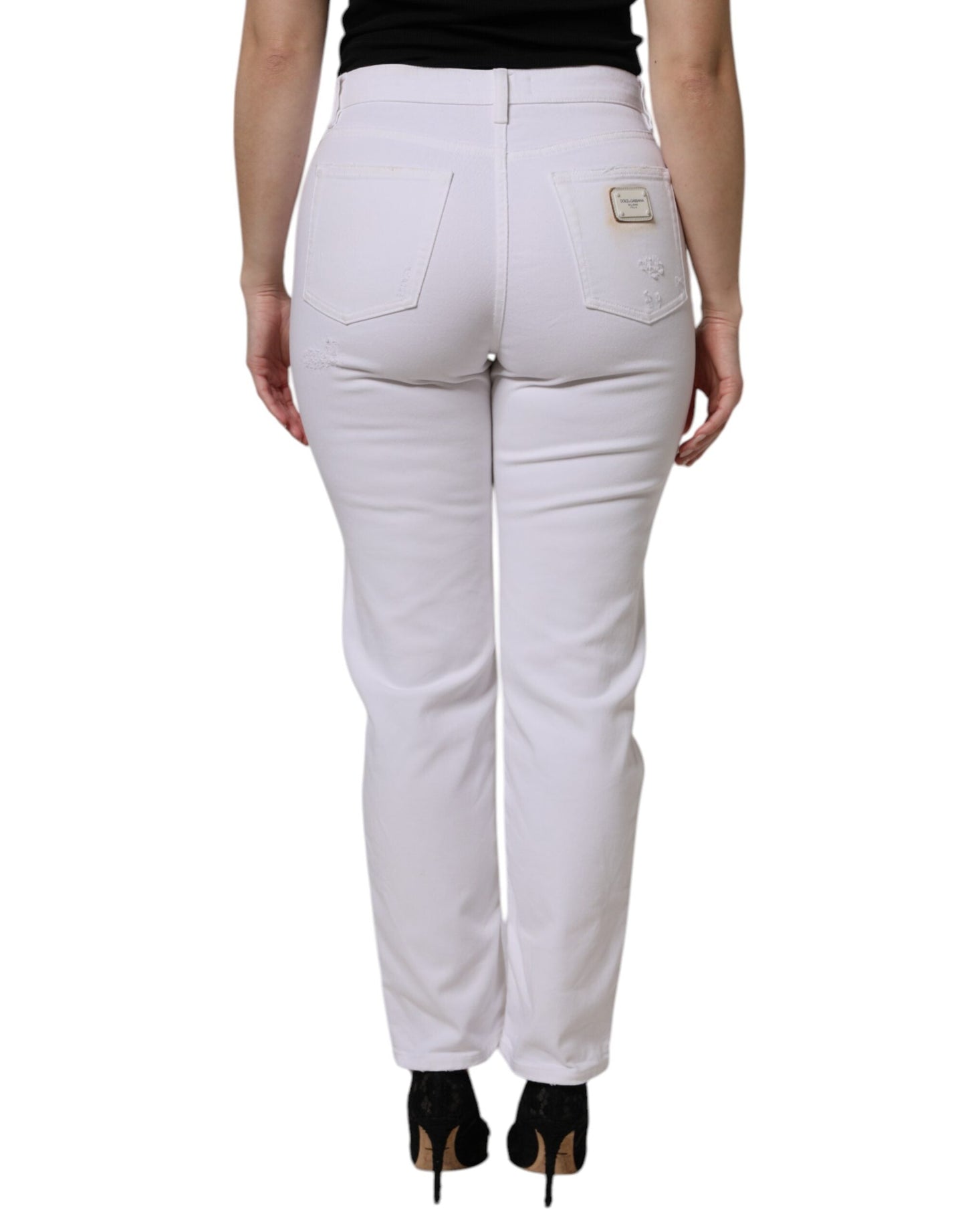 Dolce & Gabbana White Cotton High Waist Skinny Denim Women's Jeans ()