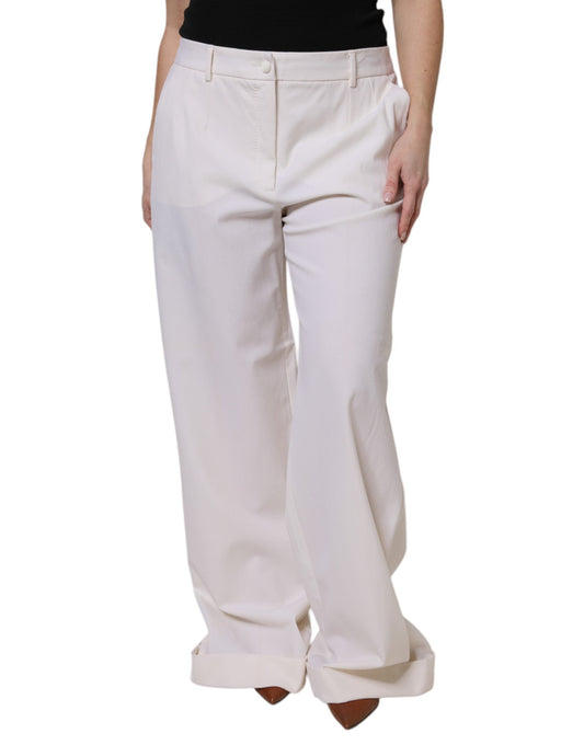 Dolce & Gabbana White Wool Mid Waist Wide Leg Women's Pants ()