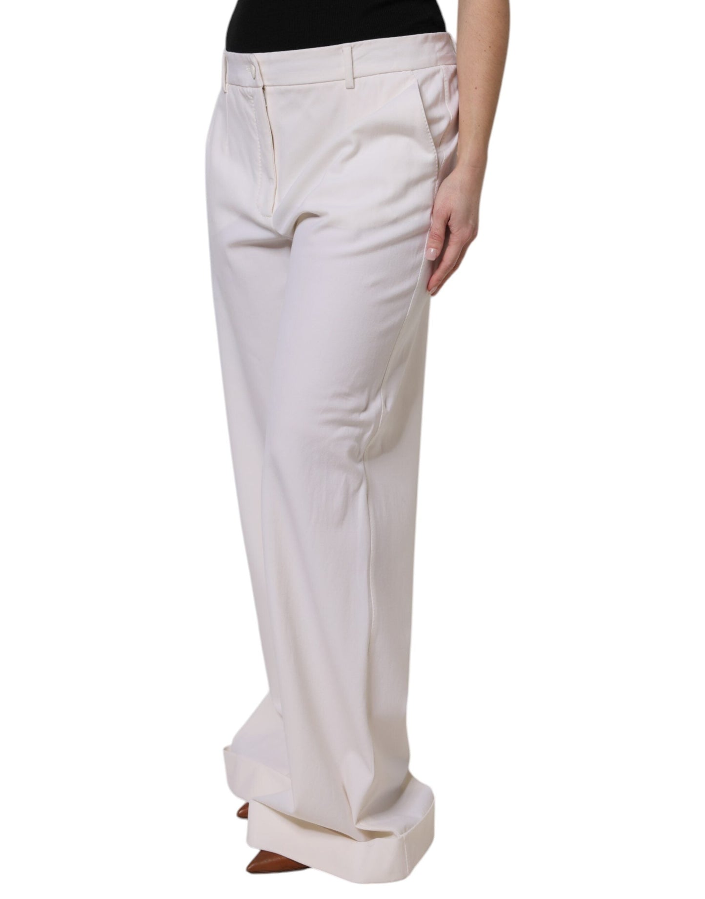 Dolce & Gabbana White Wool Mid Waist Wide Leg Women's Pants ()