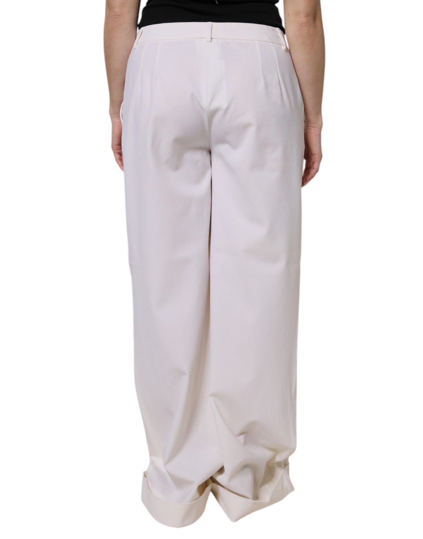 Dolce & Gabbana White Wool Mid Waist Wide Leg Women's Pants ()
