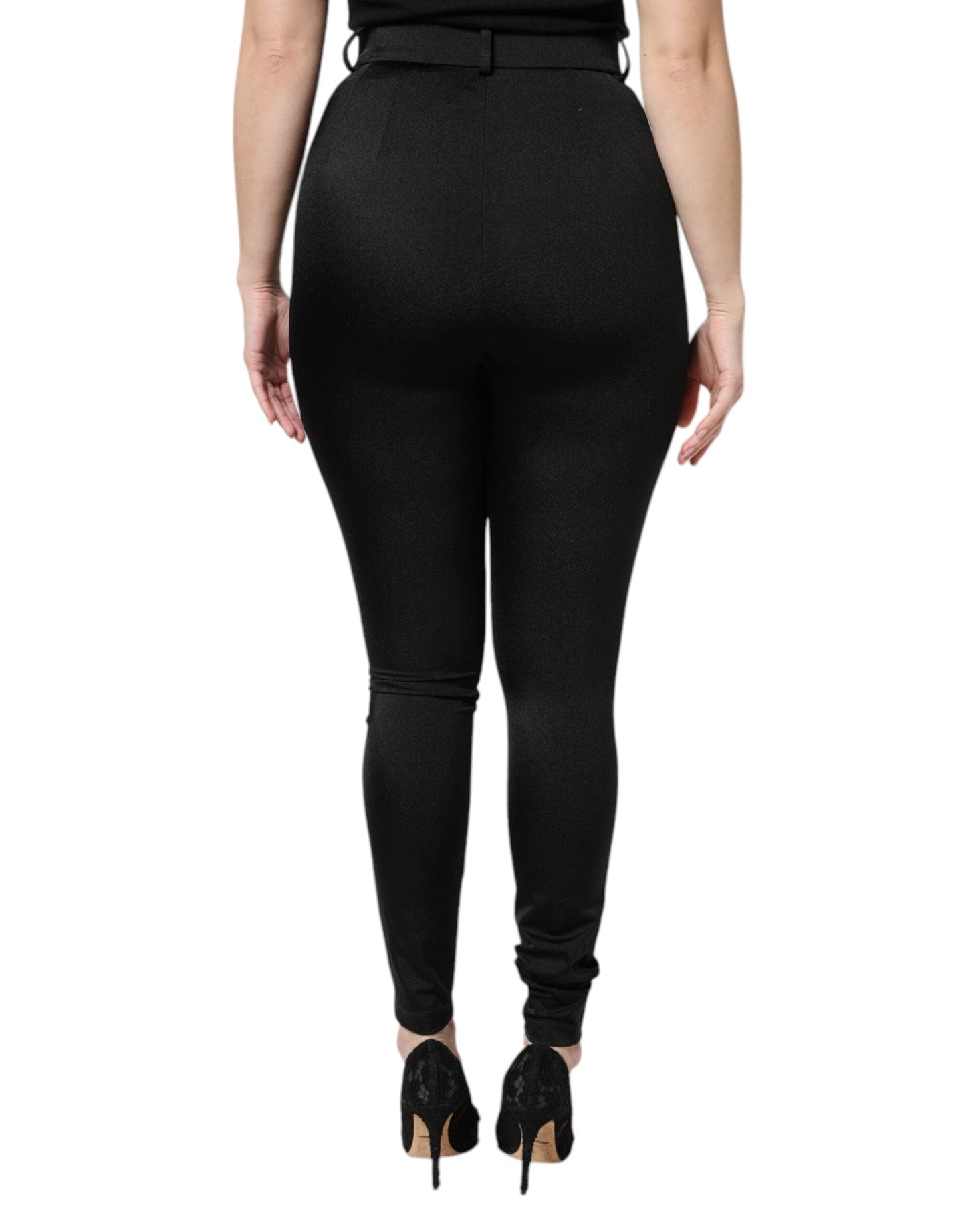 Dolce & Gabbana Black Nylon High Waist Slim Fit Women's Pants ()