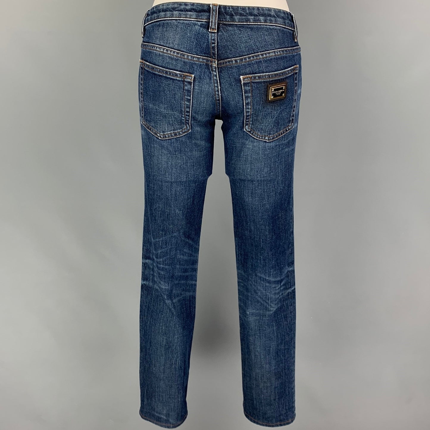DOLCE & GABBANA Size 0 Blue Cotton Contrast Stitch Straight Jeans