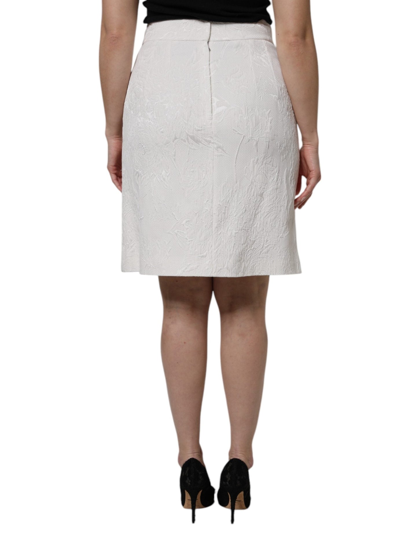 Dolce & Gabbana White High Waist Knee Length Pencil Women's Skirt